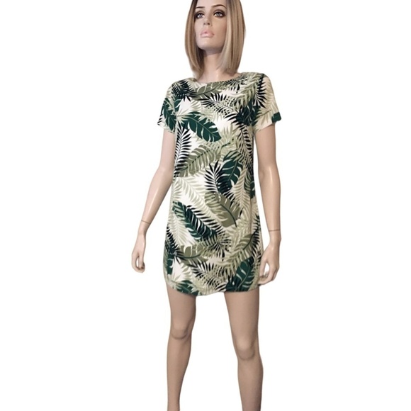 𝅺lulus Lulu's Shift Dress Tunic Fern Plant Foliage Inspired Print Short Sleeve - Picture 4 of 11